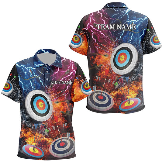 Archery Target In Water Fire Personalized Name Polo Shirts, Archery Team Shirts, Custom Archery Shirts