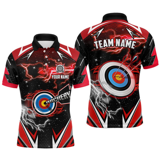 Archery Target Red Jersey For Men Custom Name Archery Polo Shirts Team League Archery Shirts, Archery Team Shirts, Custom Archery Shirts