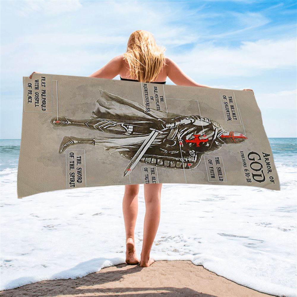 Armor Of God Warrior Jesus Faith Christian Beach Towel - Christian Beach Towel - Religious Art