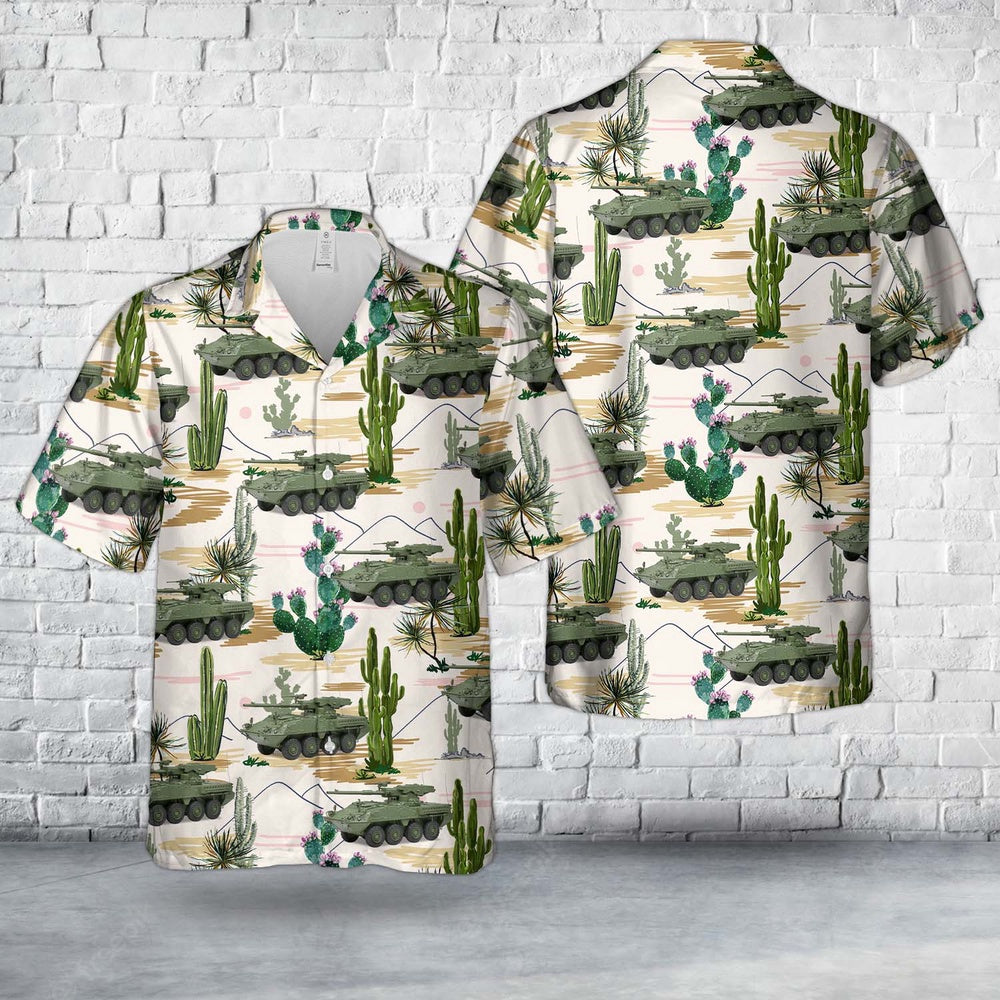Army Hawaiian Shirt, M1126 Stryker 105Mm Mgs 8X8 Armored Fighting Vehicle Us Army 2007 Hawaiian Shirt, Military Aloha Shirts