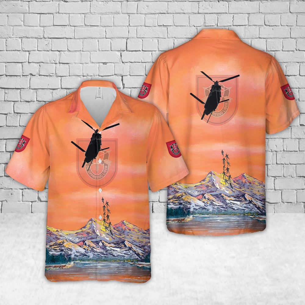 Army Hawaiian Shirt, Soldiers From 7Th Special Forces Group (Airborne) (7 Sfg (A)) Practice Spie Techniques From A Mh-47 Chinook Hawaiian Shirt