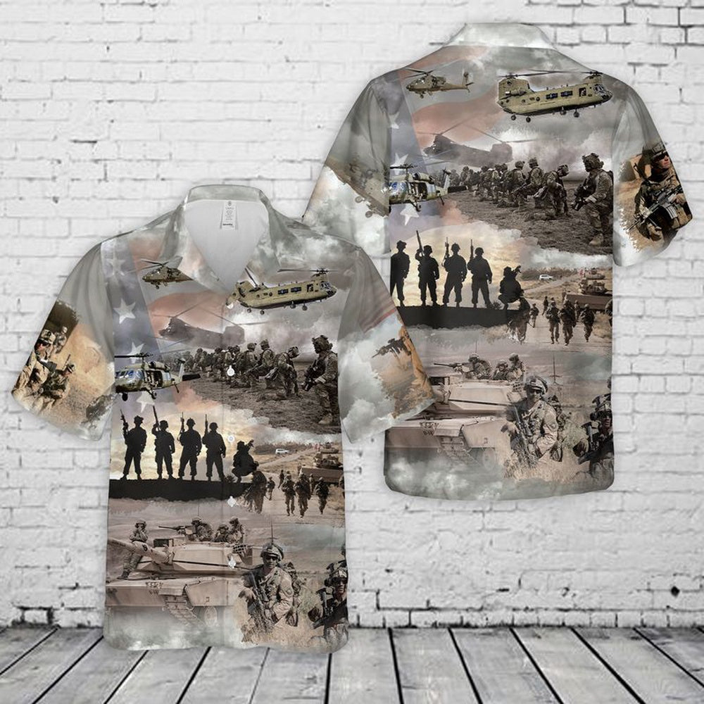 Army Hawaiian Shirt, US Army Collage Hawaiian Shirt, Veteran Hawaiian Shirts