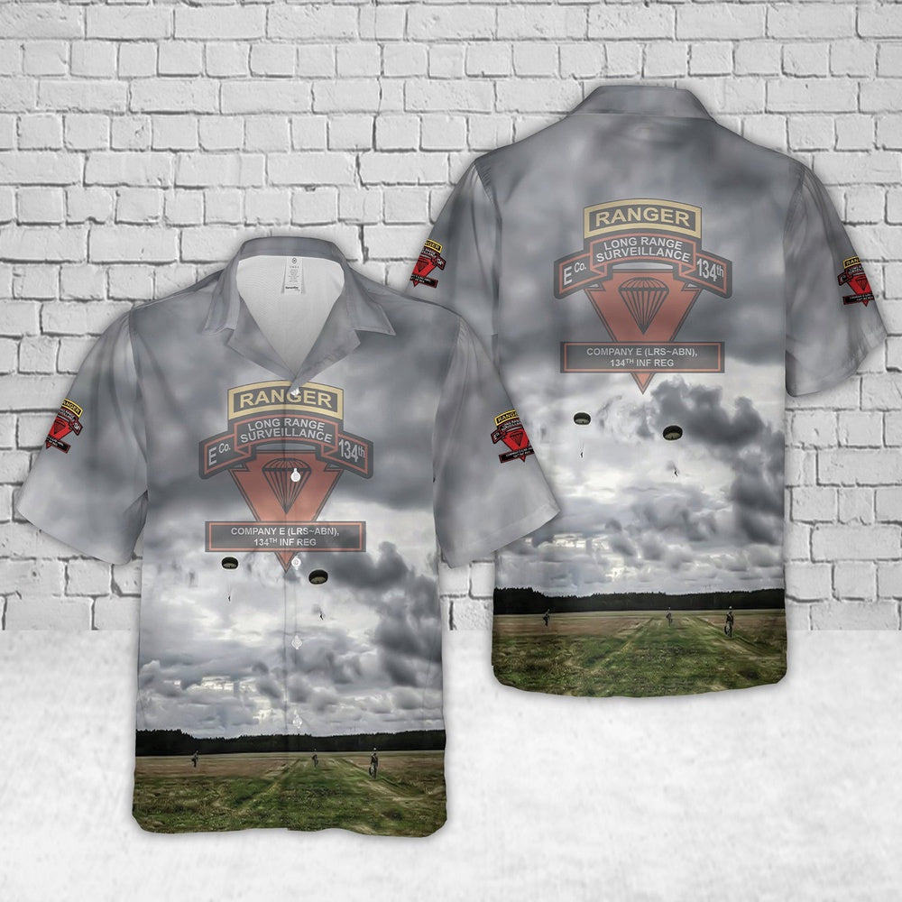 Army Hawaiian Shirt, US Army Company E Long Range Surveillance, 134th Infantry Regiment Hawaiian Shirt, Veteran Hawaiian Shirts