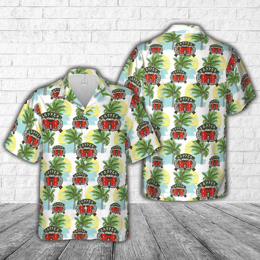 Army Hawaiian Shirt, US Army Engineer Combat Sapper Airborne Wings Badge Hawaiian Shirt, Veteran Hawaiian Shirts