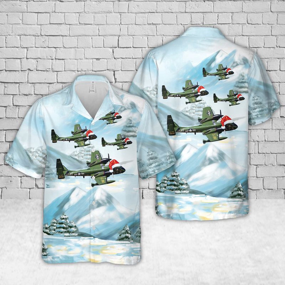 Army Hawaiian Shirt, US Army Grumman OV-1 Mohawk Christmas Hawaiian Shirt, Veteran Hawaiian Shirts