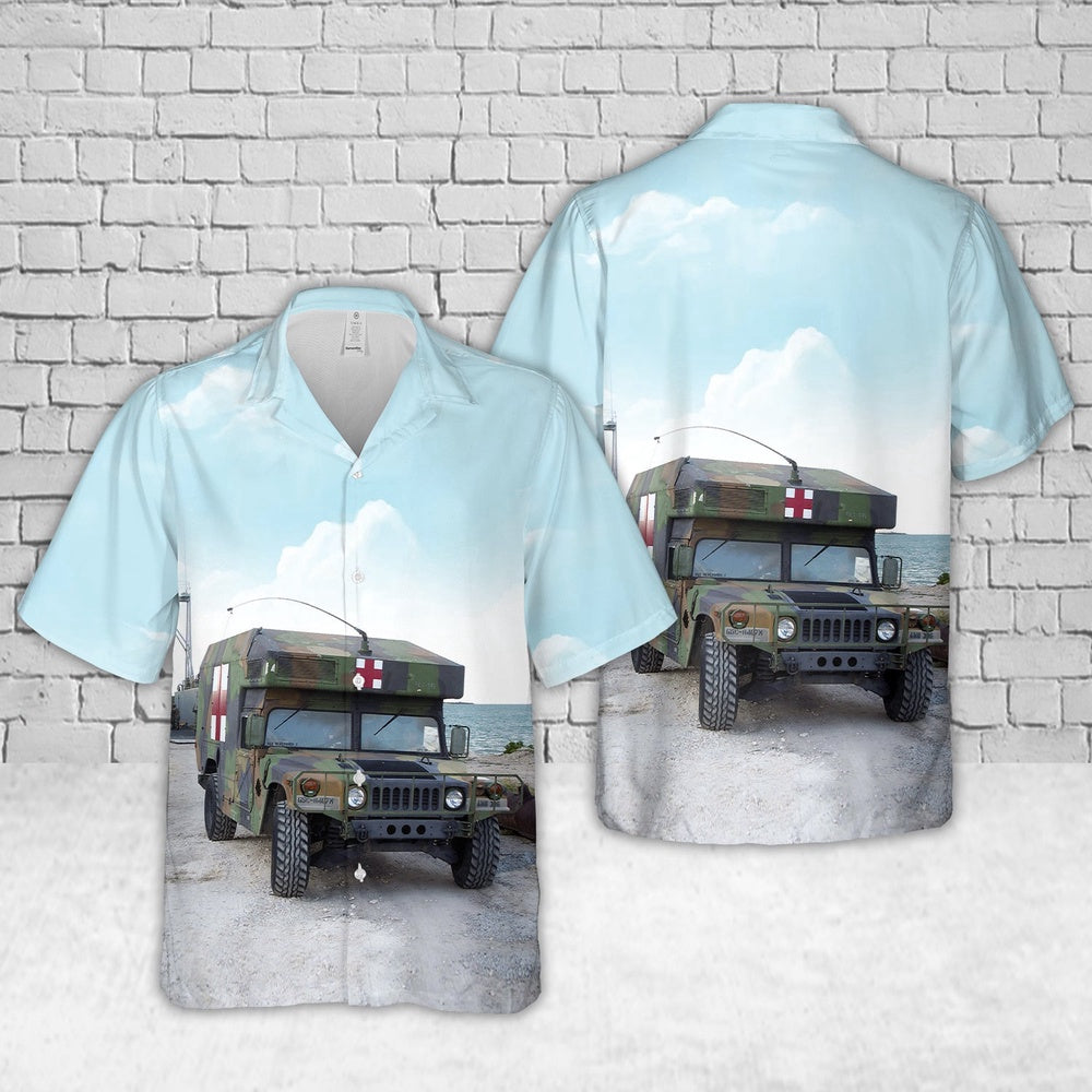 Army Hawaiian Shirt, US Army High-Mobility Multipurpose Wheeled Vehicle (HMMWV) M-997 ambulance Hawaiian Shirt, Veteran Hawaiian Shirts