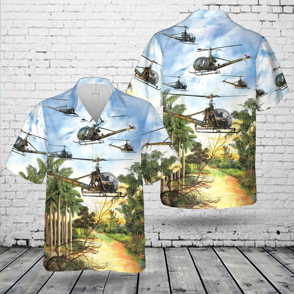 Army Hawaiian Shirt, US Army Hiller OH-23 Raven Hawaiian Shirt, Veteran Hawaiian Shirts