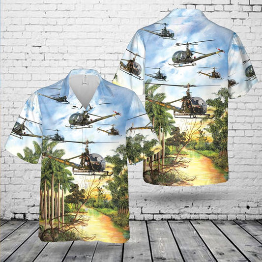 Army Hawaiian Shirt, US Army Hiller OH-23 Raven Hawaiian Shirt, Veteran Hawaiian Shirts