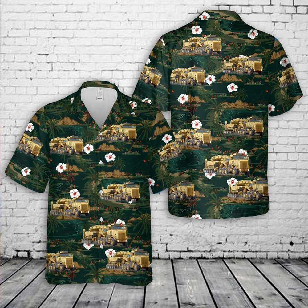 Army Hawaiian Shirt, US Army M1070 Truck Tractor &amp M1000 HET Semi-trailer Hawaiian Shirt, Veteran Hawaiian Shirts