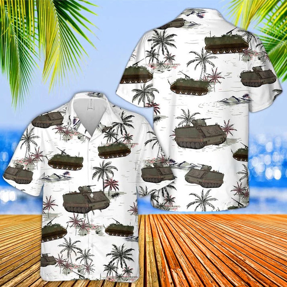 Army Hawaiian Shirt, US Army M113 Tank Hawaiian Shirt, Veteran Hawaiian Shirts