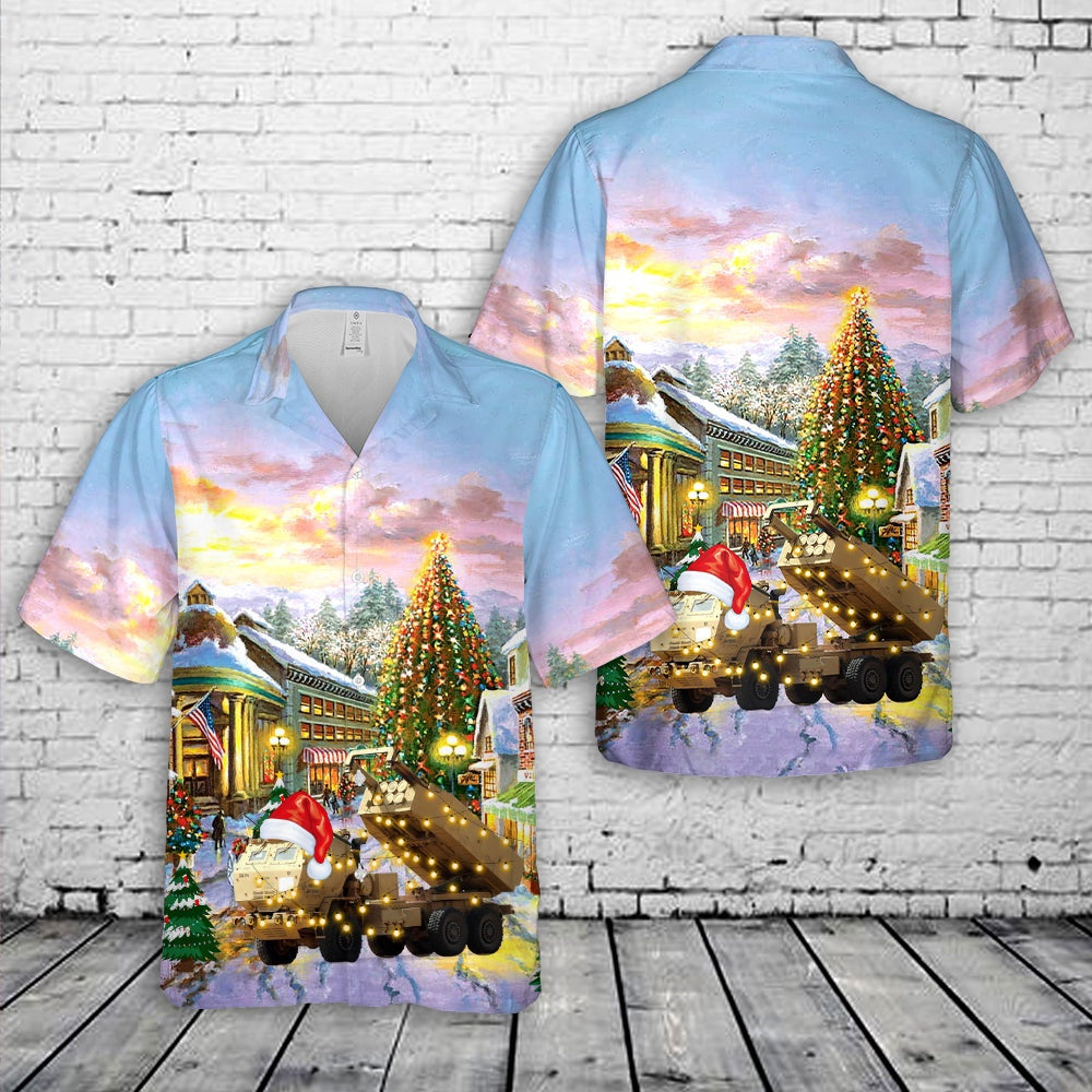 Army Hawaiian Shirt, US Army M142 HIMARS Of 75th Field Artillery Brigade Christmas Hawaiian Shirt, Veteran Hawaiian Shirts