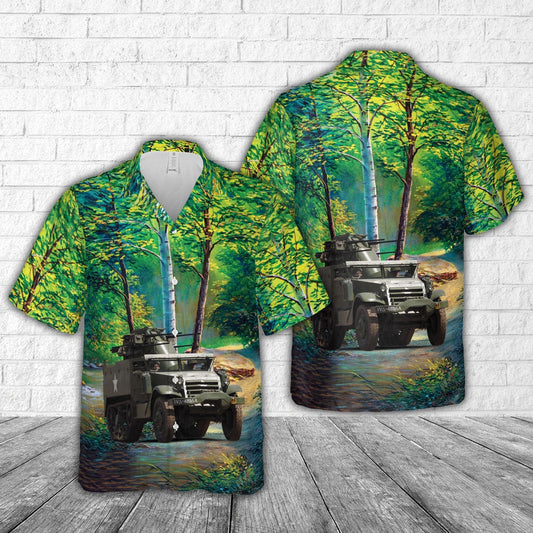 Army Hawaiian Shirt, US Army M16 Half-track (anti-aircraft) Hawaiian Shirt, Veteran Hawaiian Shirts