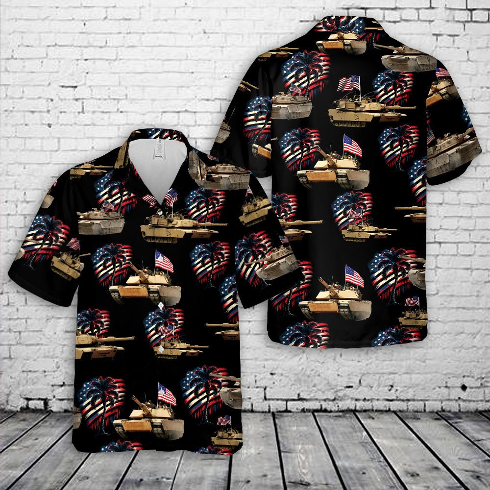 Army Hawaiian Shirt, US Army M1A1 Abrams Tank 4th of July Hawaiian Shirt, Veteran Hawaiian Shirts