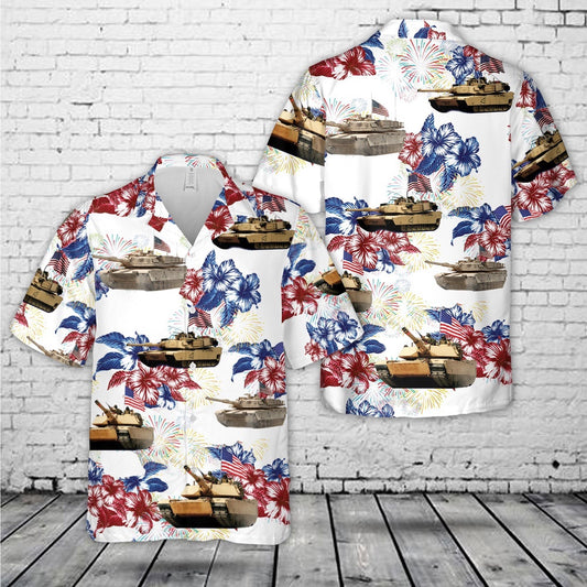 Army Hawaiian Shirt, US Army M1A1 Abrams Tank July 4th Hawaiian Shirt, Veteran Hawaiian Shirts