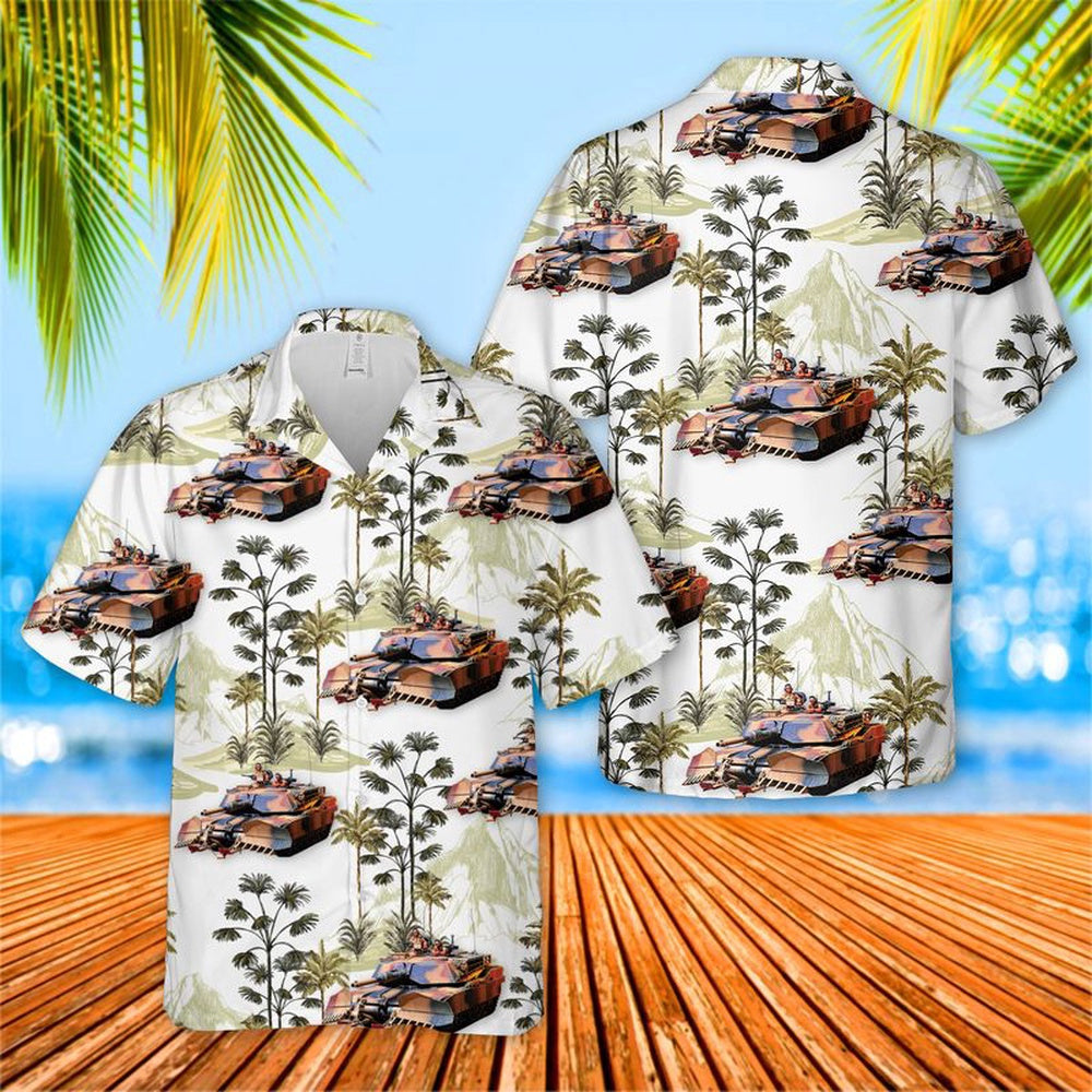 Army Hawaiian Shirt, US Army M1A1 Abrams Tank With Mine Plow Hawaiian Shirt, Veteran Hawaiian Shirts