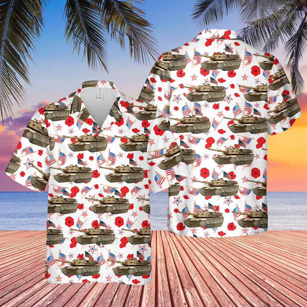 Army Hawaiian Shirt, US Army M1 Abrams Tank 4th Of July Hawaiian Shirt, Veteran Hawaiian Shirts