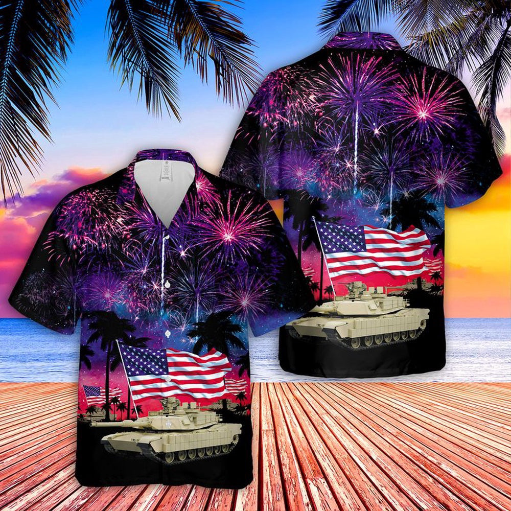 Army Hawaiian Shirt, US Army M1 Abrams Tank July 4th Hawaiian Shirt, Veteran Hawaiian Shirts