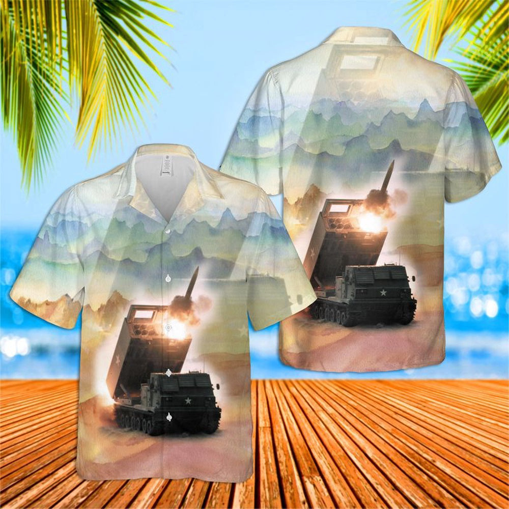 Army Hawaiian Shirt, US Army M270 Multiple Launch Rocket System (M270 MLRS) Hawaiian Shirt, Veteran Hawaiian Shirts