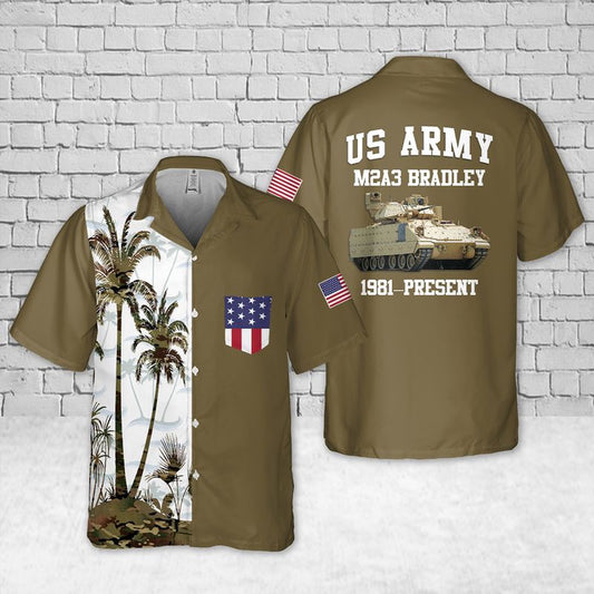 Army Hawaiian Shirt, US Army M2A3 Bradley Pocket Hawaiian Shirt, Veteran Hawaiian Shirts
