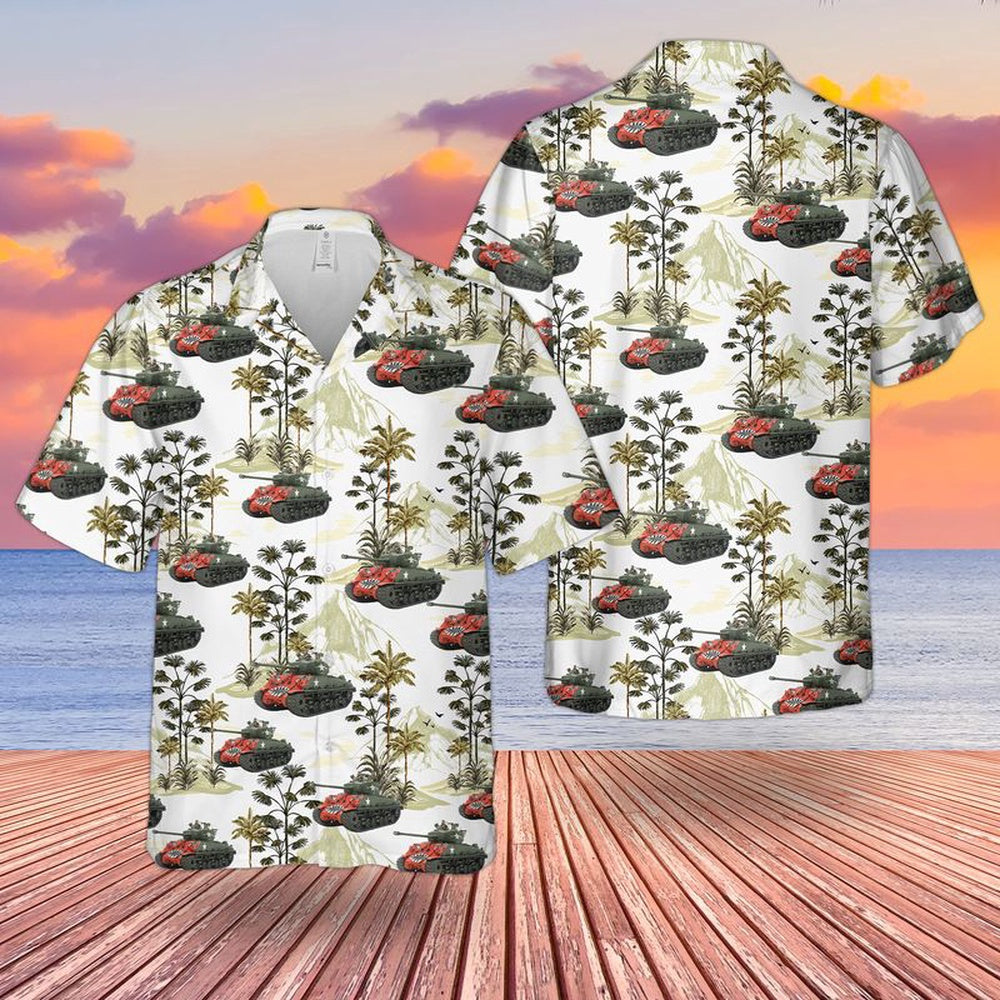 Army Hawaiian Shirt, US Army M4A3E8 Easy Eight Sherman Hawaiian Shirt, Veteran Hawaiian Shirts