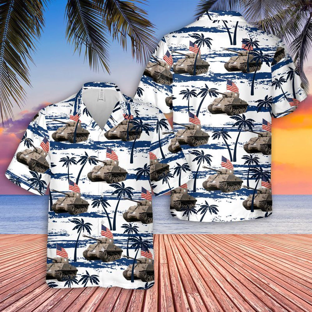 Army Hawaiian Shirt, US Army M4A3(76)W HVSS, 4th Of July Hawaiian Shirt, Veteran Hawaiian Shirts