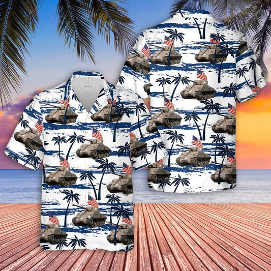 Army Hawaiian Shirt, US Army M4A3(76)W HVSS, 4th Of July Hawaiian Shirt, Veteran Hawaiian Shirts