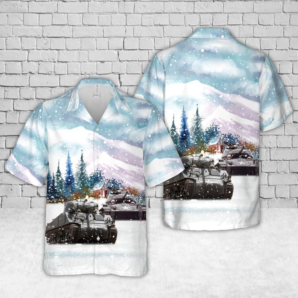 Army Hawaiian Shirt, US Army M4A3 Sherman Christmas Hawaiian Shirt, Veteran Hawaiian Shirts