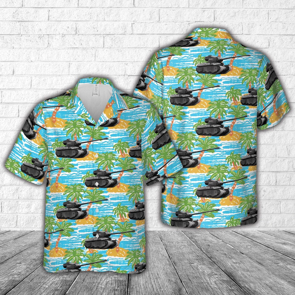 Army Hawaiian Shirt, US Army M6A2E1 showing the long 105 mm gun and massive turret Hawaiian Shirt, Veteran Hawaiian Shirts