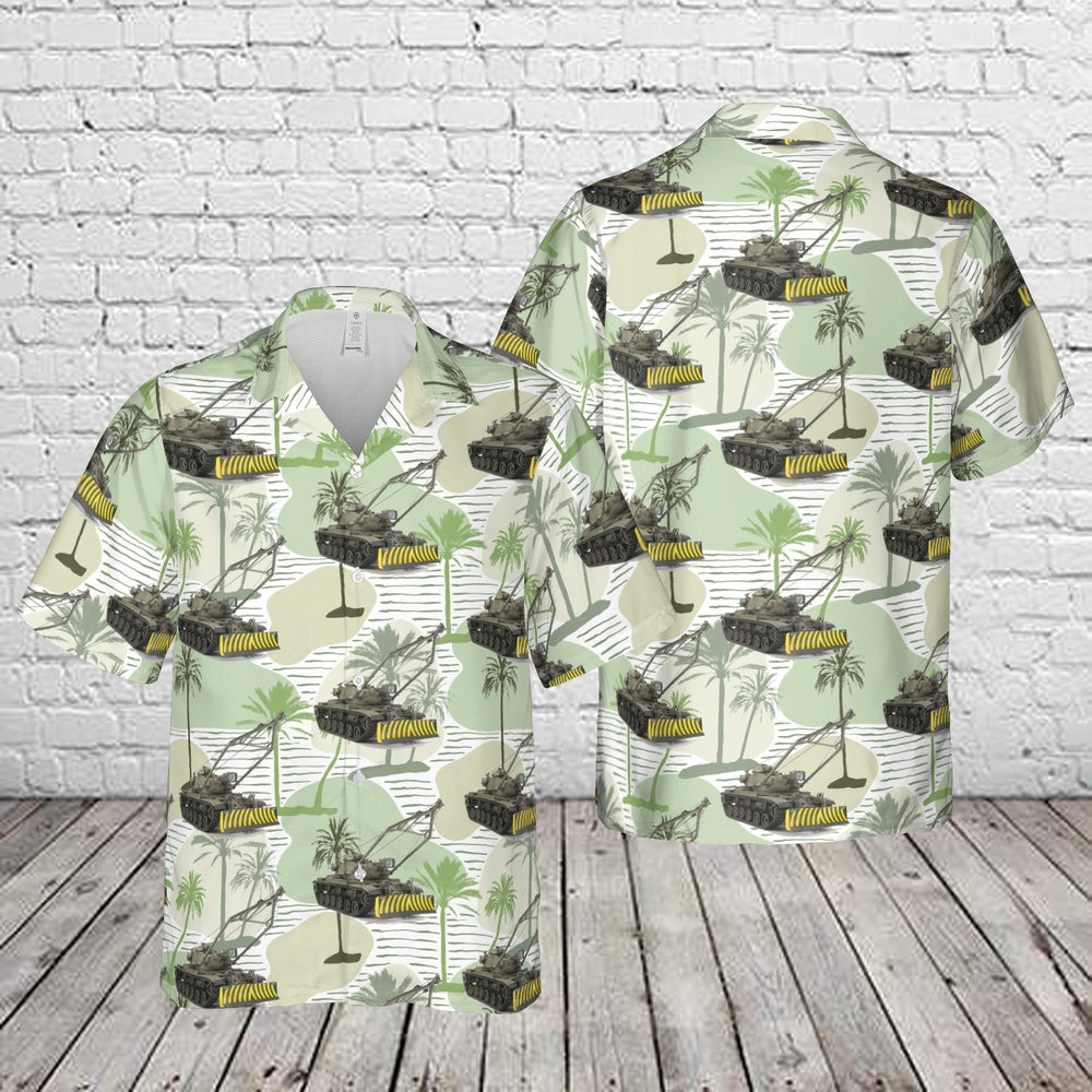 Army Hawaiian Shirt, US Army M728 Combat Engineer Vehicle Hawaiian Shirt, Veteran Hawaiian Shirts