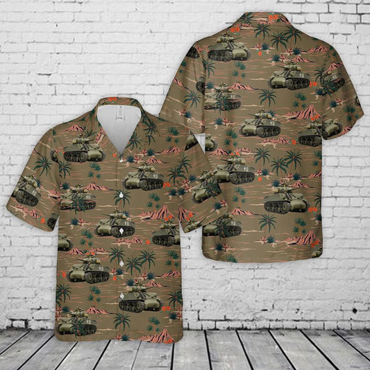 Army Hawaiian Shirt, US Army Medium Tank M4A3 Sherman Hawaiian Shirt, Veteran Hawaiian Shirts