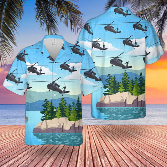 Army Hawaiian Shirt, US Army New York Army National Guard 142nd Aviation Regiment UH-60L Black Hawk Hawaiian Shirt, Veteran Hawaiian Shirts