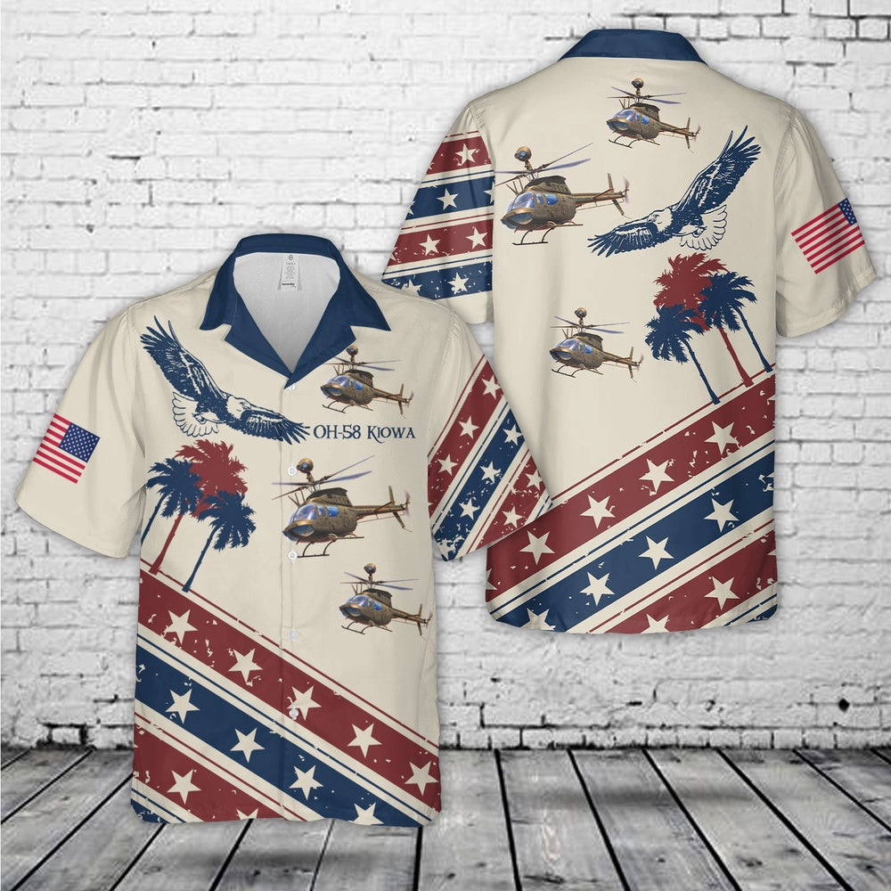 Army Hawaiian Shirt, US Army OH-58 Kiowa, 4th Of July Hawaiian Shirt, Veteran Hawaiian Shirts