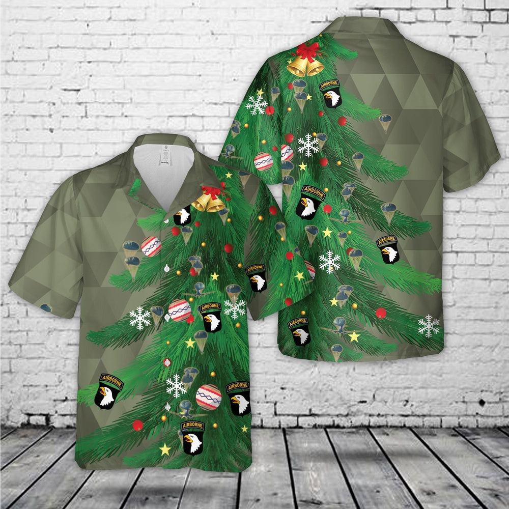 Army Hawaiian Shirt, US Army Paratroopers With The 101st Airborne Division Parachute Christmas Hawaiian Shirt, Veteran Hawaiian Shirts