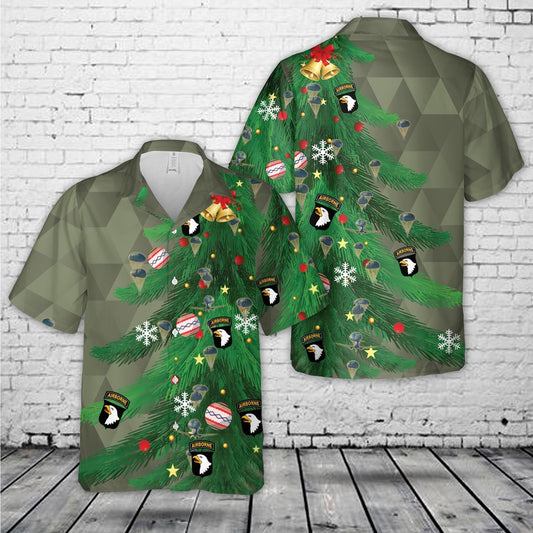 Army Hawaiian Shirt, US Army Paratroopers With The 101st Airborne Division Parachute Christmas Hawaiian Shirt, Veteran Hawaiian Shirts