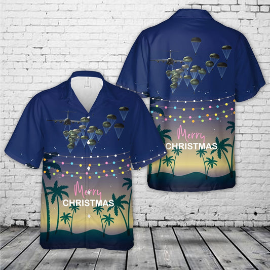 Army Hawaiian Shirt, US Army Paratroopers With The 82nd Airborne Division Parachute Christmas Hawaiian Shirt, Veteran Hawaiian Shirts