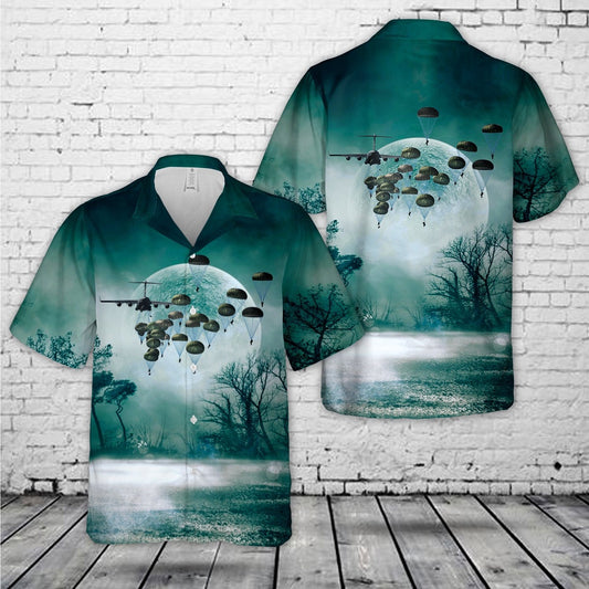 Army Hawaiian Shirt, US Army Paratroopers With The 82nd Airborne Division Parachute Halloween Hawaiian Shirt, Veteran Hawaiian Shirts