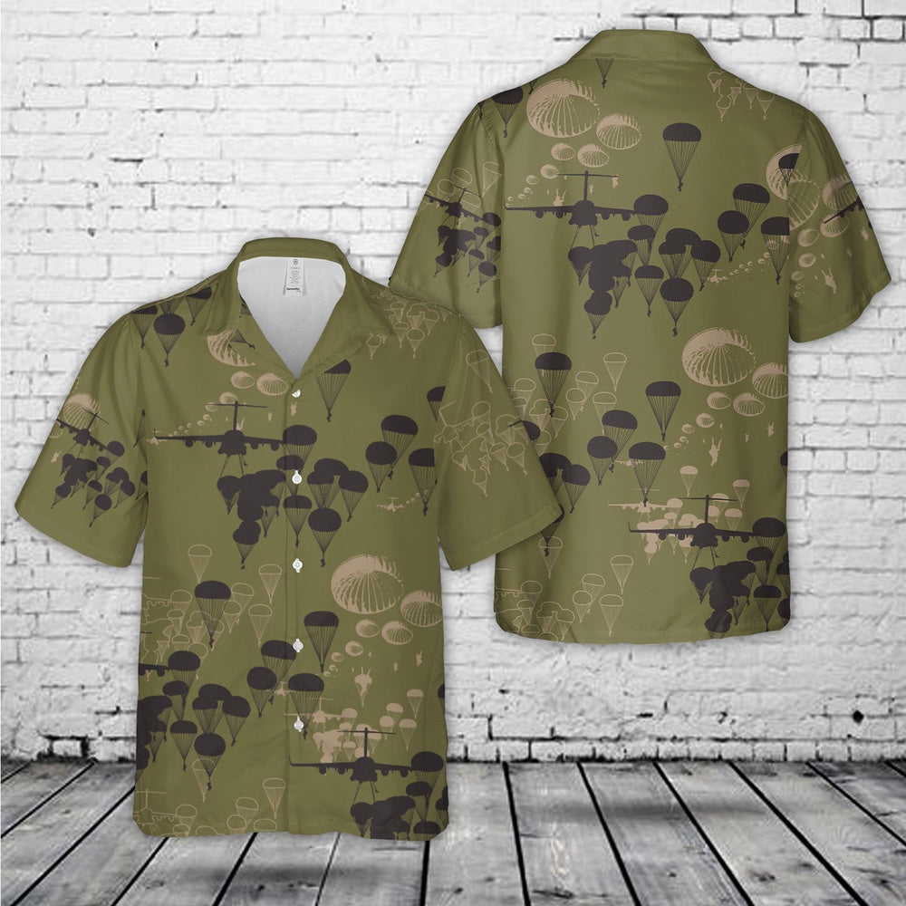Army Hawaiian Shirt, US Army Paratroopers With The 82nd Airborne Division Parachute Silhouettes Hawaiian Shirt, Veteran Hawaiian Shirts
