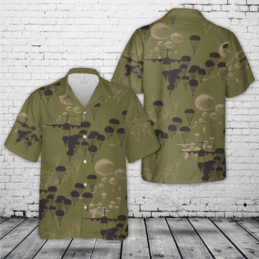 Army Hawaiian Shirt, US Army Paratroopers With The 82nd Airborne Division Parachute Silhouettes Hawaiian Shirt, Veteran Hawaiian Shirts