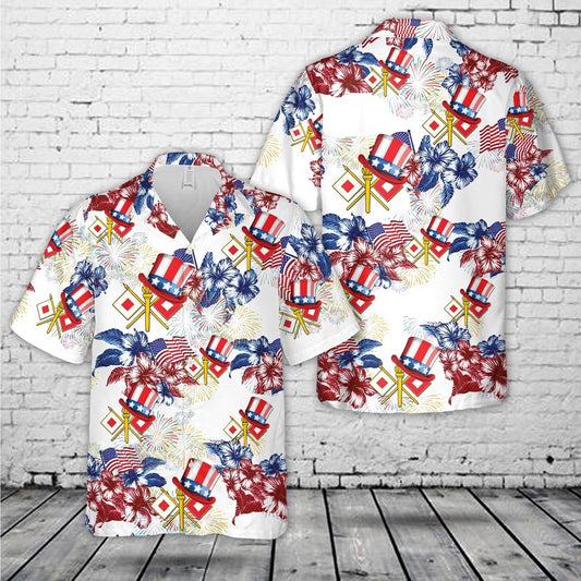 Army Hawaiian Shirt, US Army Signal Corps (USASC) Branch Insignia, 4th Of July Hawaiian Shirt, Veteran Hawaiian Shirts