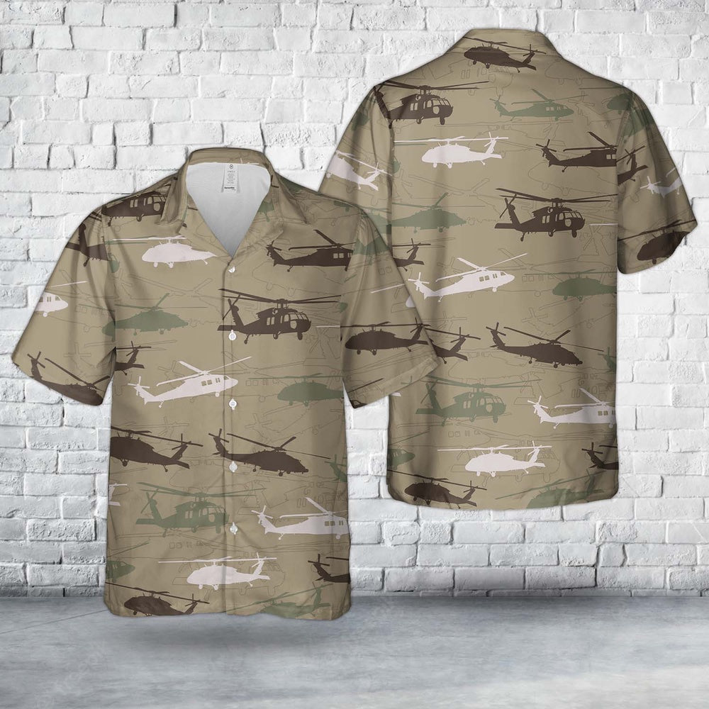 Army Hawaiian Shirt, US Army Sikorsky UH-60 Black Hawk Silhouette Hawaiian Shirt, Veteran Hawaiian Shirts