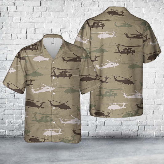 Army Hawaiian Shirt, US Army Sikorsky UH-60 Black Hawk Silhouette Hawaiian Shirt, Veteran Hawaiian Shirts