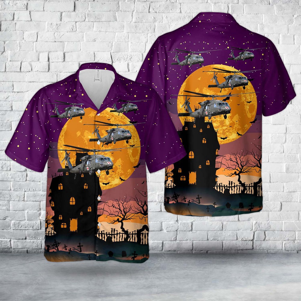 Army Hawaiian Shirt, US Army Sikorsky UH-60 Blackhawk Medevac Halloween Hawaiian Shirt, Veteran Hawaiian Shirts