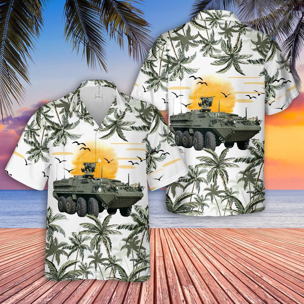 Army Hawaiian Shirt, US Army Stryker Tank Hawaiian Shirt, Veteran Hawaiian Shirts