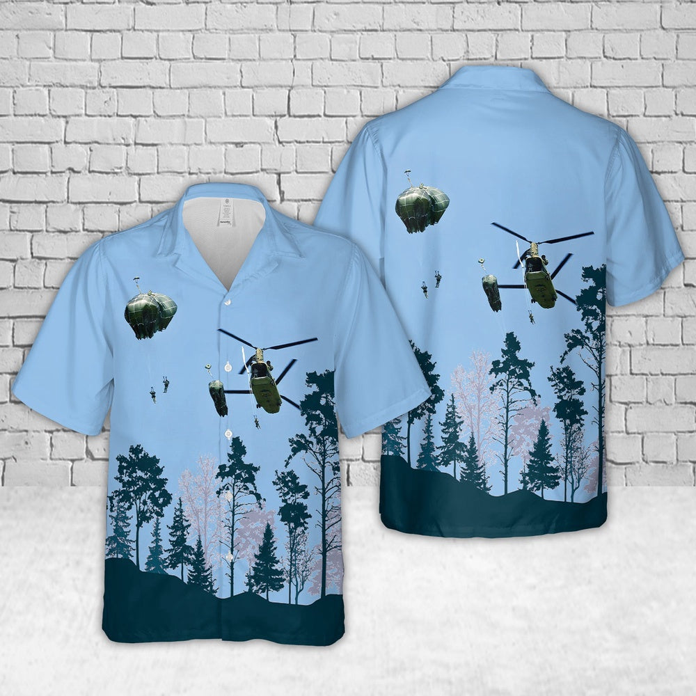 Army Hawaiian Shirt, US Army paratroopers jump out the back of a CH-47 Chinook helicopter Hawaiian Shirt, Veteran Hawaiian Shirts