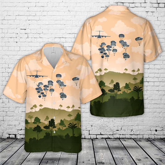 Army Hawaiian Shirt, US Army's 82nd Airborne Division jump from C-17 Globemaster III Hawaiian Shirt, Veteran Hawaiian Shirts