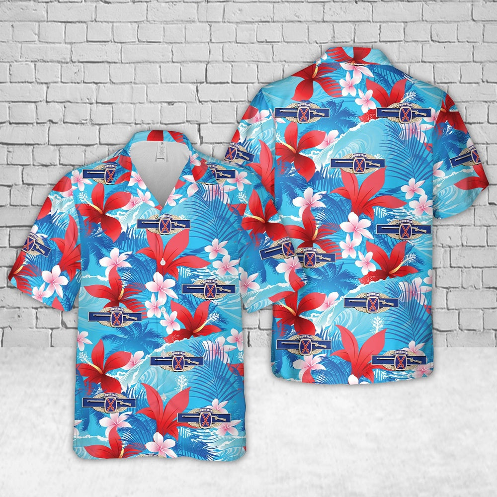 Army Hawaiian Shirt, Us Army 10Th Mountain Combat Infantry Badge Army Patch Cib Hawaiian Shirt, Military Aloha Shirts