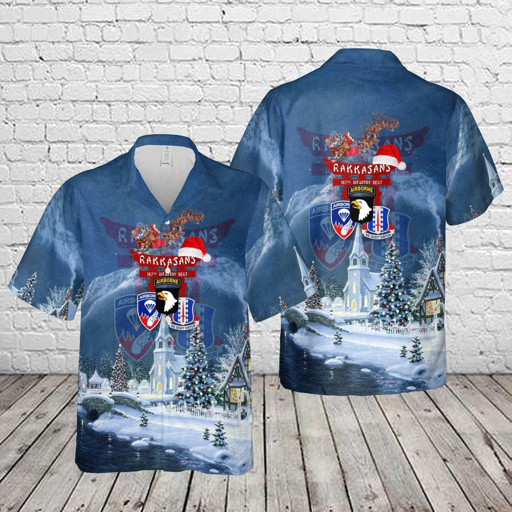 Army Hawaiian Shirt, Us Army 187Th Infantry Regiment Rakkasans 101St Airborne Division Christmas Hawaiian Shirt, Military Aloha Shirts