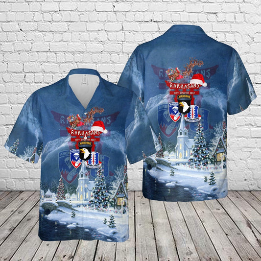 Army Hawaiian Shirt, Us Army 187Th Infantry Regiment Rakkasans 101St Airborne Division Christmas Hawaiian Shirt, Military Aloha Shirts