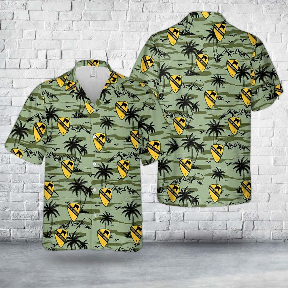Army Hawaiian Shirt, Us Army 1St Brigade Combat Team, 1St Cavalry Division Ironhorse Hawaiian Shirt, Military Aloha Shirts