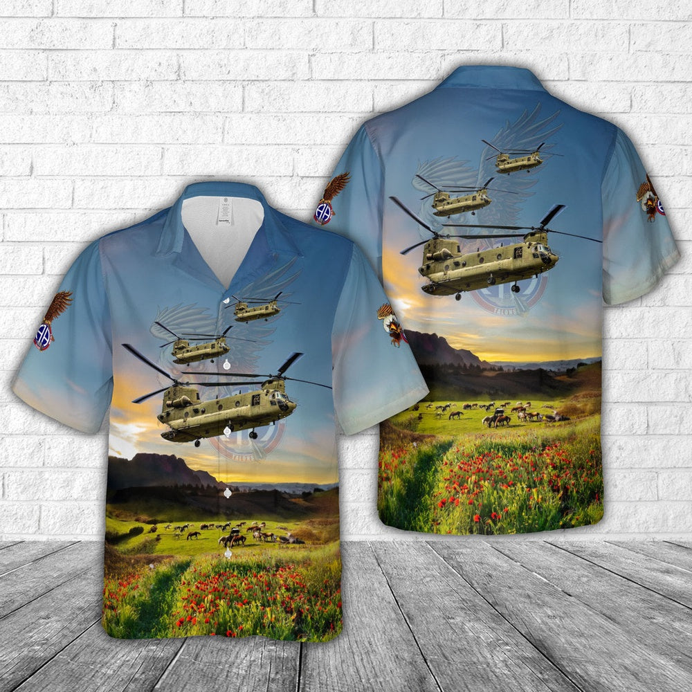 Army Hawaiian Shirt, Us Army 3-82Nd General Support Aviation Battalion Ch-47 Chinook Hawaiian Shirt, Military Aloha Shirts